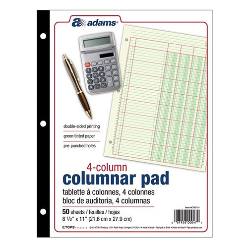 Columnar Pad, 4 Col, 11" x 8-1/2"