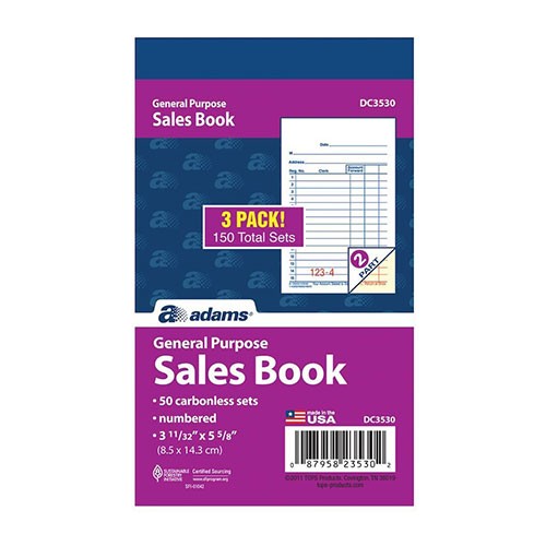 General Purpose Salebook, Carbonless, 3 Pack