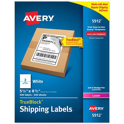 Half-Sheet Shipping Labels, 5-1/2" x 8-1/2", White, 500 Blank Mailing Labels