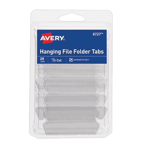 Hanging File Folder Tabs and Inserts, 1/5 Cut, Clear, 20 File Folder Tabs and Inserts Total