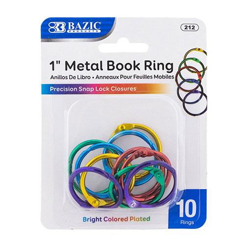 1" Assorted Color Metal Book Rings, 10 Pack