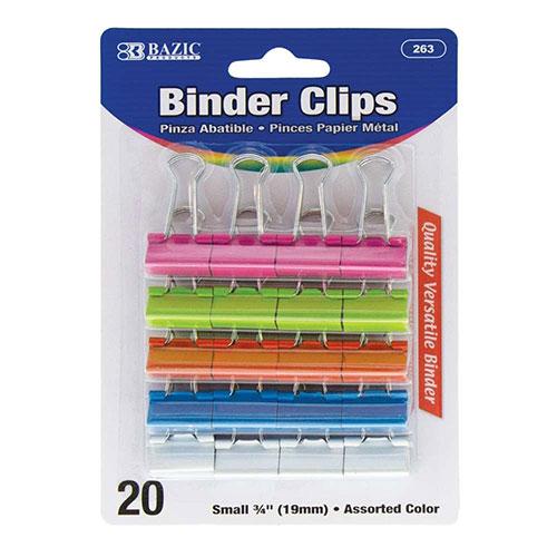 Small 3/4" (19mm) Assorted Color Binder Clip, 20 Pack