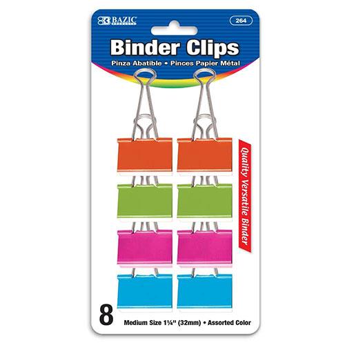 Medium 1-1/4 (32mm) Assorted Color Binder Clip, 8 Pack