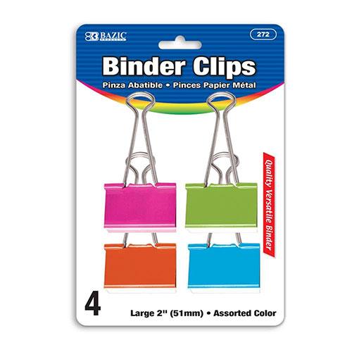 Large 2" (51mm) Assorted Color Binder Clip, 4 Pack