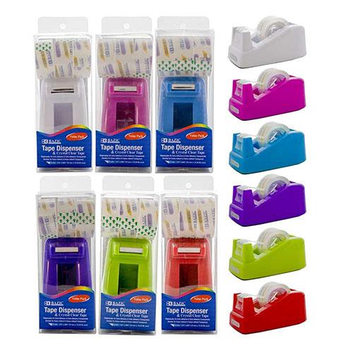 1" Core Desktop Tape Dispenser (3) 3/4" x 500" Tape Refill, Assorted