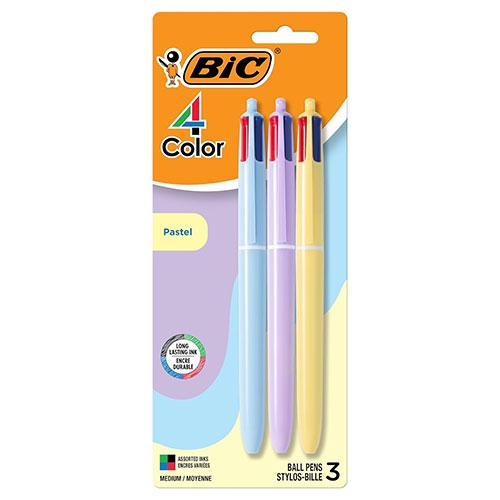 4 Color Pastel Ballpoint Pen with Smooth 1.0 mm Point and Retractable Design, 3-Count in Assorted Ink