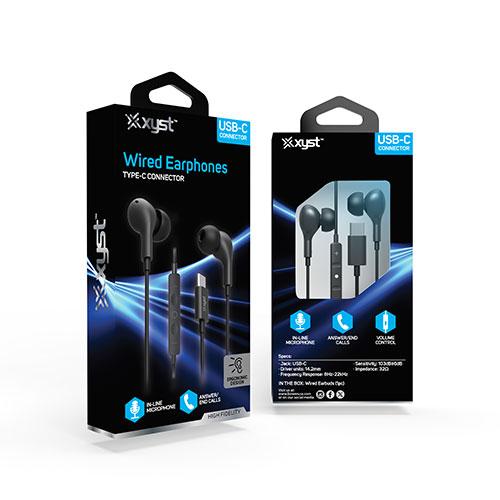 Wired Type C Stero Earphones - Black