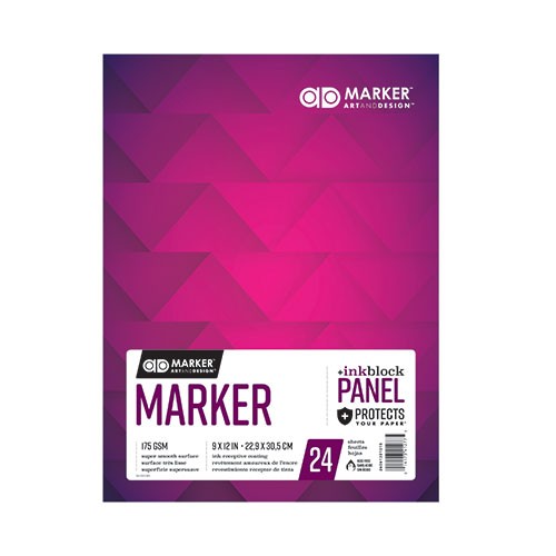 Chartpak® ADMarker® Paper Pad w/InkBlock™ Panel, 9" x 12", 175GSM, 24 Sh/Pad