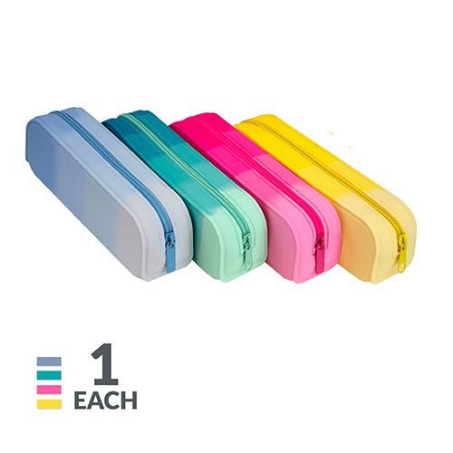 8" x 2-1/2" Silicone Zip Pencil Pouch, Assorted Colors