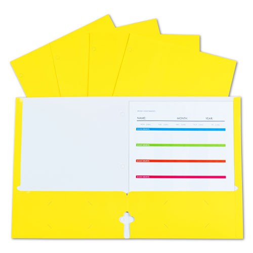 2-Pocket Laminated Paper Portfolio with 3-Hole Punch, Yellow