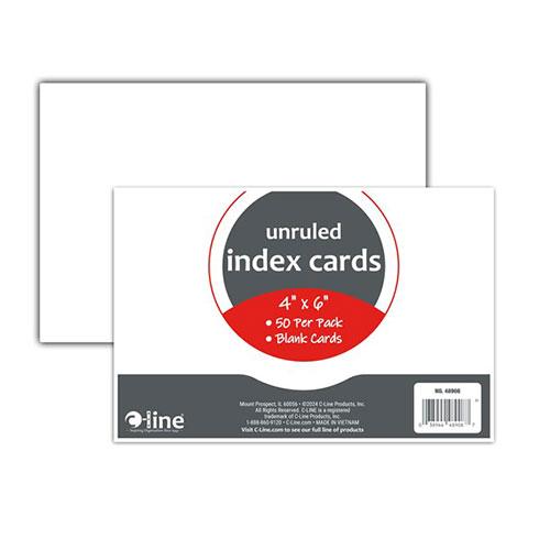 4" x 6" White Unruled Index Cards, 50 Count