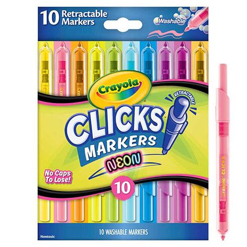 Clicks Retractable Markers, Neon, 10 Count