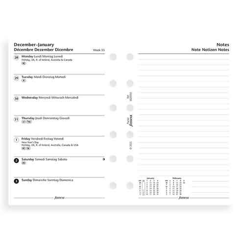 Week On One Page Diary With Notes Pocket