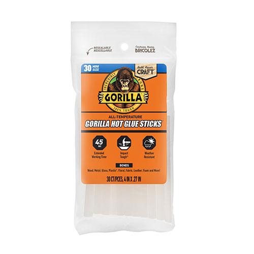 Gorilla Mini Hot Glue Sticks, 4" x .27", 30 Count