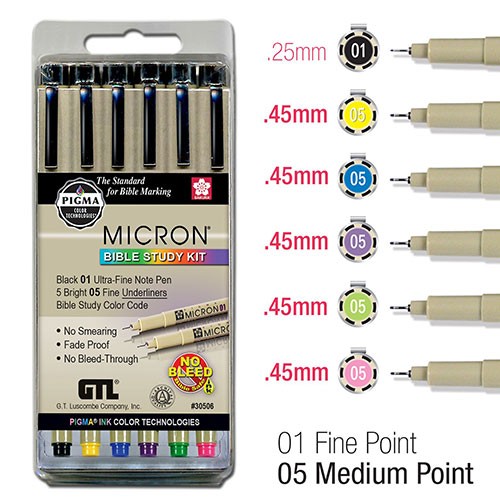 Pigma Micron Bible Study Kit, Assorted, 6 Count