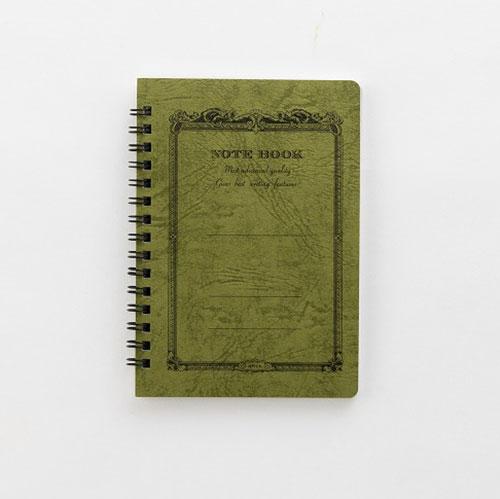 Apica C.D. Twin Ring Notebook, A6 Size, Olive Cover, Lined/Ruled Paper