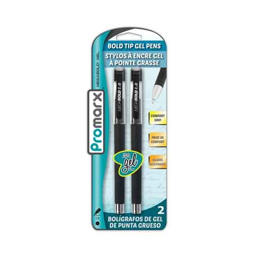 Promarx MegaBold Gel Pens with Comfort Grip Rubberized Barrel, 1.0 mm, Black, 2 Count