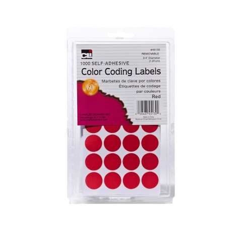 Labels, Color Coding Dots, 3/4" Diameter, Red
