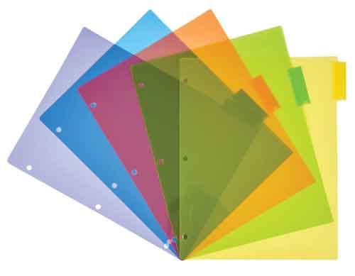 Plastic Index Dividers, 5 Assorted Tabs