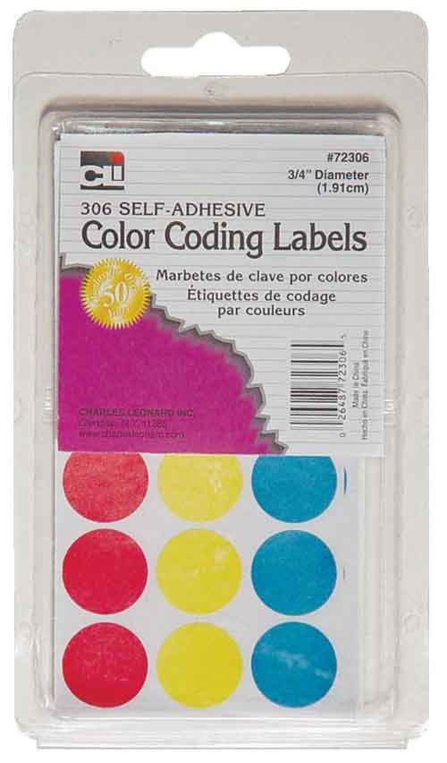Self-Adhesive Labels, Color Coding Dots, 3/4" Diameter, Assorted Colors