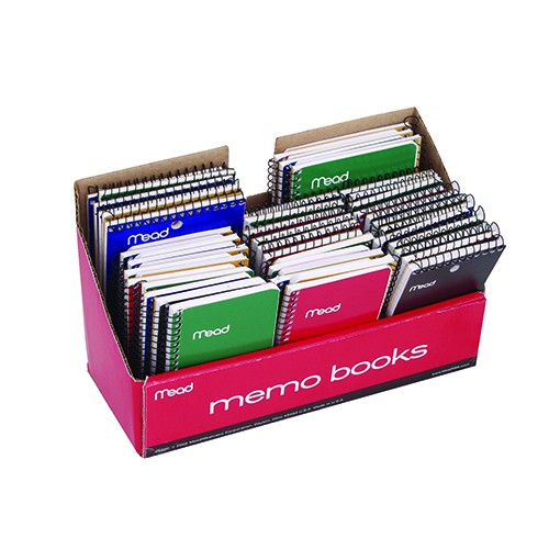 Wirebound Memo Books Counter Display, Assorted Sizes, Bindings and Covers, 48 Count