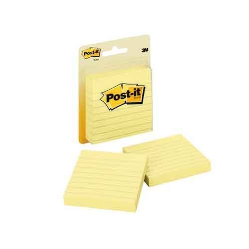 Post-it Notes, 3" x 3", 100 Sheets Per Pad, Ruled Yellow, 2 Count