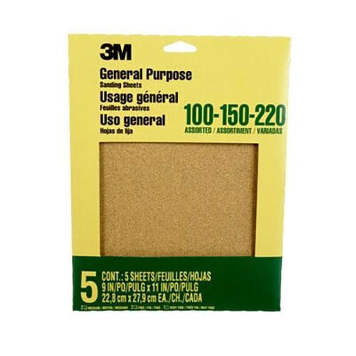 3M™ Aluminum Oxide Sandpaper Assorted Grit, 9 in x 11 in, 5 Pack