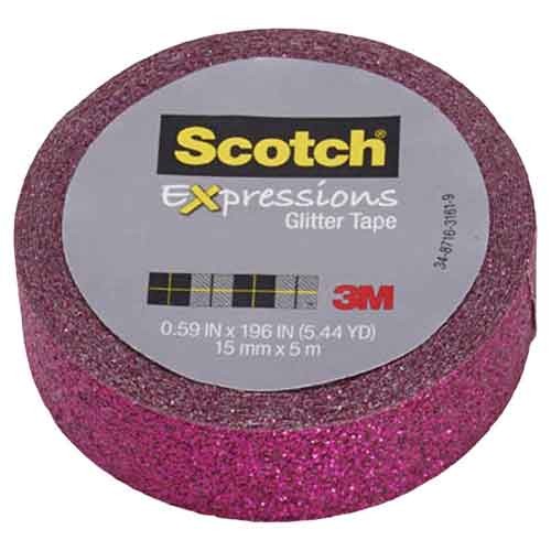 Scotch Expressions Glitter Tape, 0.59" x 196", Hot Pink