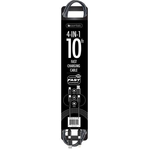 iEssentials 4-In-1 10' Fast Charging Cables, Black