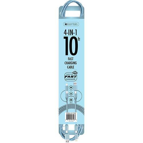 iEssentials 4-In-1 10' Fast Charging Cables, Tiffany Blue