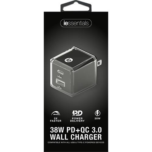 iEssentials 38W PD+QC 3.0 Wall Charger, Black