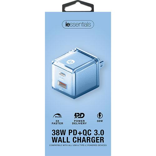 iEssentials 38W PD+QC 3.0 Wall Charger, Blue