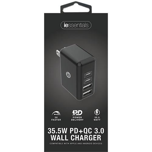 iEssentials 4 Port 35.5W Wall Charger, Black