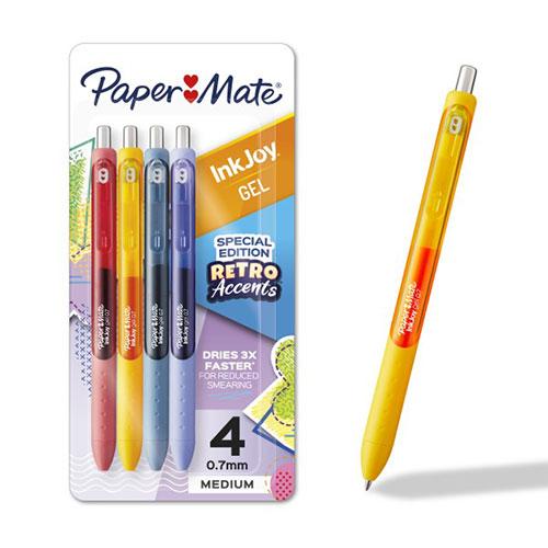 Paper Mate® InkJoy® Gel Pens, Retro Accent Colors, Medium (0.7mm) Point, Retractable, 4 Count