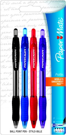 Paper Mate Profile Retractable Ball Point, 1.4mm, 4 Count, Assorted