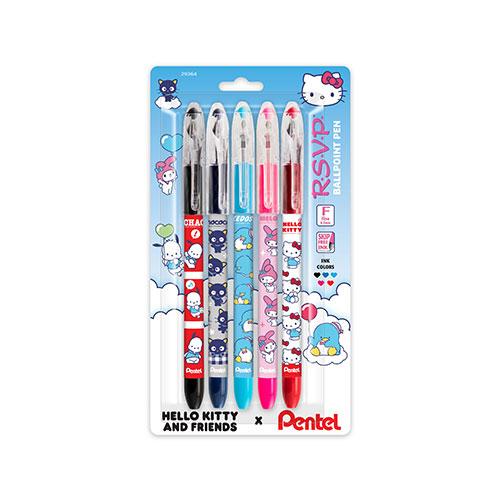 RSVP Ballpoint Pen, Hello Kitty & Friends, Limited Edition,  (0.7mm), Asstd Ink  (A/B/C/P/S) 5 Pack 