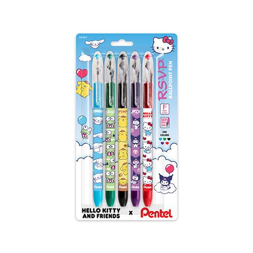 RSVP Ballpoint Pen, Hello Kitty & Friends, Limited Edition,  (0.7mm), Asstd Ink (A/B/D/V/S), 5 Pack 