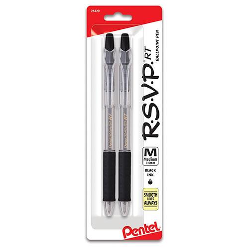RSVP RT Retractable Ballpoint Pen, (1.0mm) Medium Line, Black Ink, Pack of 2