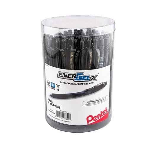 Pentel EnerGel-X Retractable Gel Pen, (0.7mm) Med. line, Black Ink, 72 Count Canister