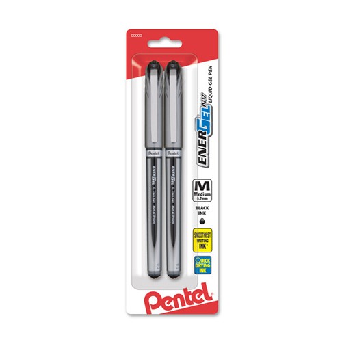 EnerGel® NV, Liquid Gel Pen, 0.7mm, Medium Line Capped, Metal Tip, 2/cd, Black