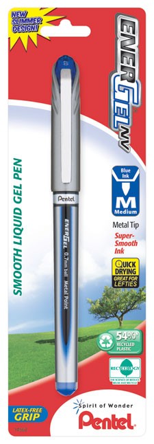 EnerGel® NV, Liquid Gel Pen, 0.7mm, Medium Line Capped, Metal Tip, 1/cd, Blue