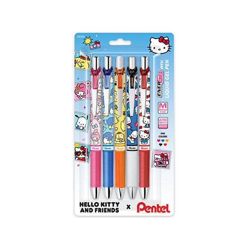 EnerGel RTX Liquid Gel, Hello Kitty & Friends, Limited Edition, (0.7mm) Metal Tip, Med. Line, Asstd Ink (A/B/C/F/P), 5 Pack