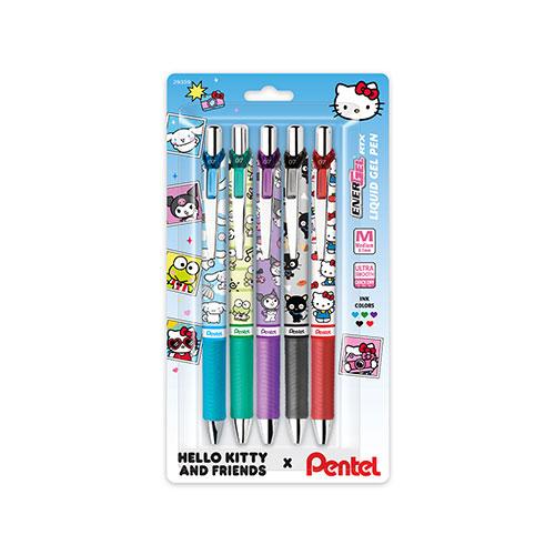 EnerGel RTX Liquid Gel, Hello Kitty & Friends, Limited Edition, (0.7mm) Metal Tip, Med. Line, Asstd Ink (A/B/D/S/V), 5 Pack