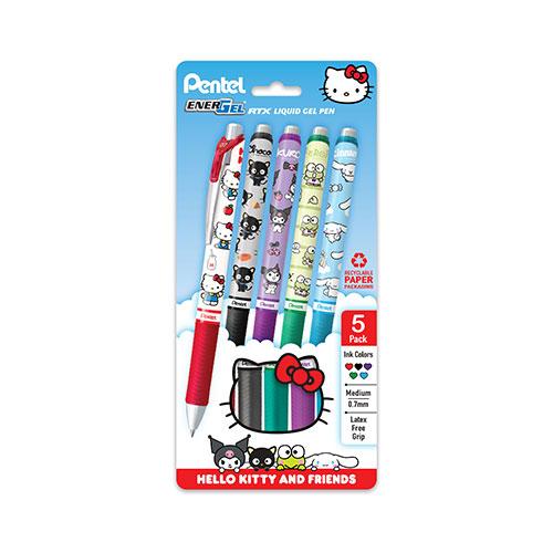 EnerGel RTX, Liquid Gel Pen,  Hello Kitty & Friends, Limited Edition, Med. 0.7mm, Asstd Ink, Plastic-Free 5 Pack 