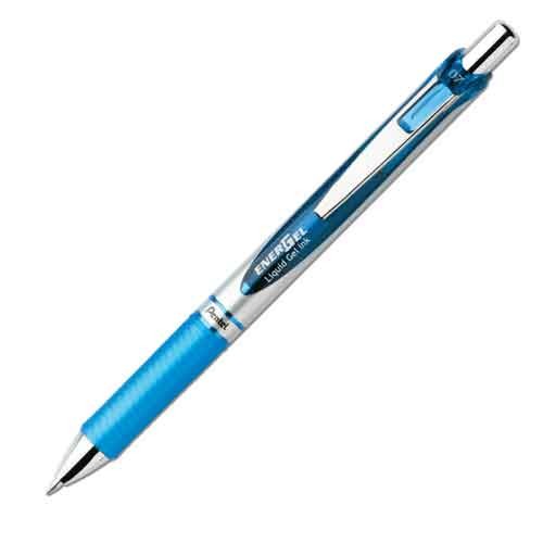 EnerGel Deluxe RTX Retractable/Refillable Liquid Gel Pen, Metal Tip, 0.7mm, Medium, Sky Blue