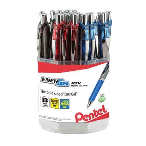 EnerGel Deluxe RTX Retractable/Refillable Liquid Gel Pen Display, Metal Tip, 1.0mm, Assorted, 36 Count