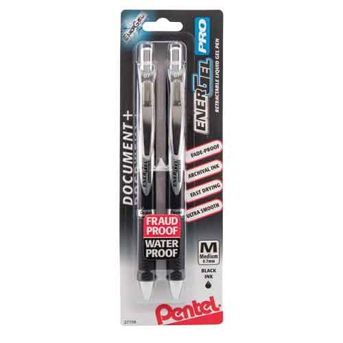 EnerGel PRO Permanent Gel Pen, (0.7mm) Medium Line, Black Ink, 2 Pack