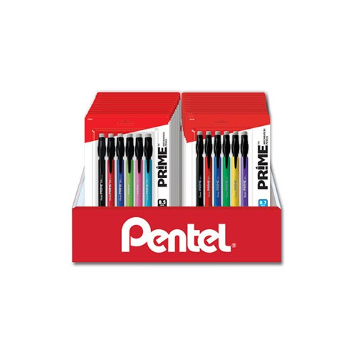 PRIME Mechanical Pencil, (0.5/0.7mm) Fine/Med. Line, Assorted Barrel 2 Pack Blister Pack Counter Display - 24 Pieces