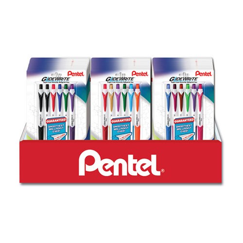GlideWrite with TechniFlo Ink Ballpoint Pen, (1.0mm) Med. Line, Assorted Ink 6 Pack Blister Pack Counter Display - 24 Pieces