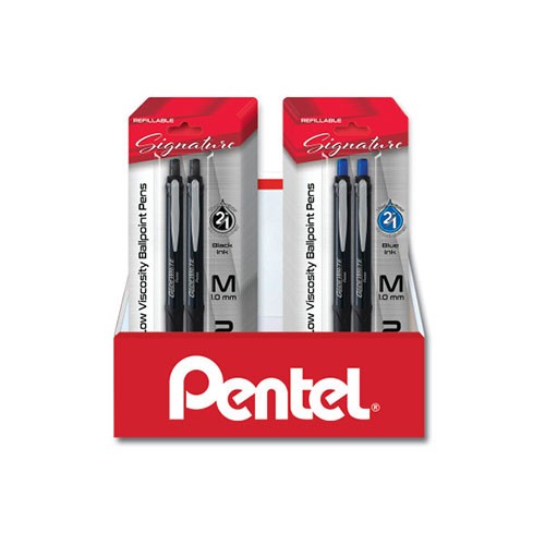 GlideWrite Signature Ballpoint Pen, (1.0mm) medium, black barrel, Black/Blue Ink, 2-pk Blister Pack Counter Display, 24 Count
